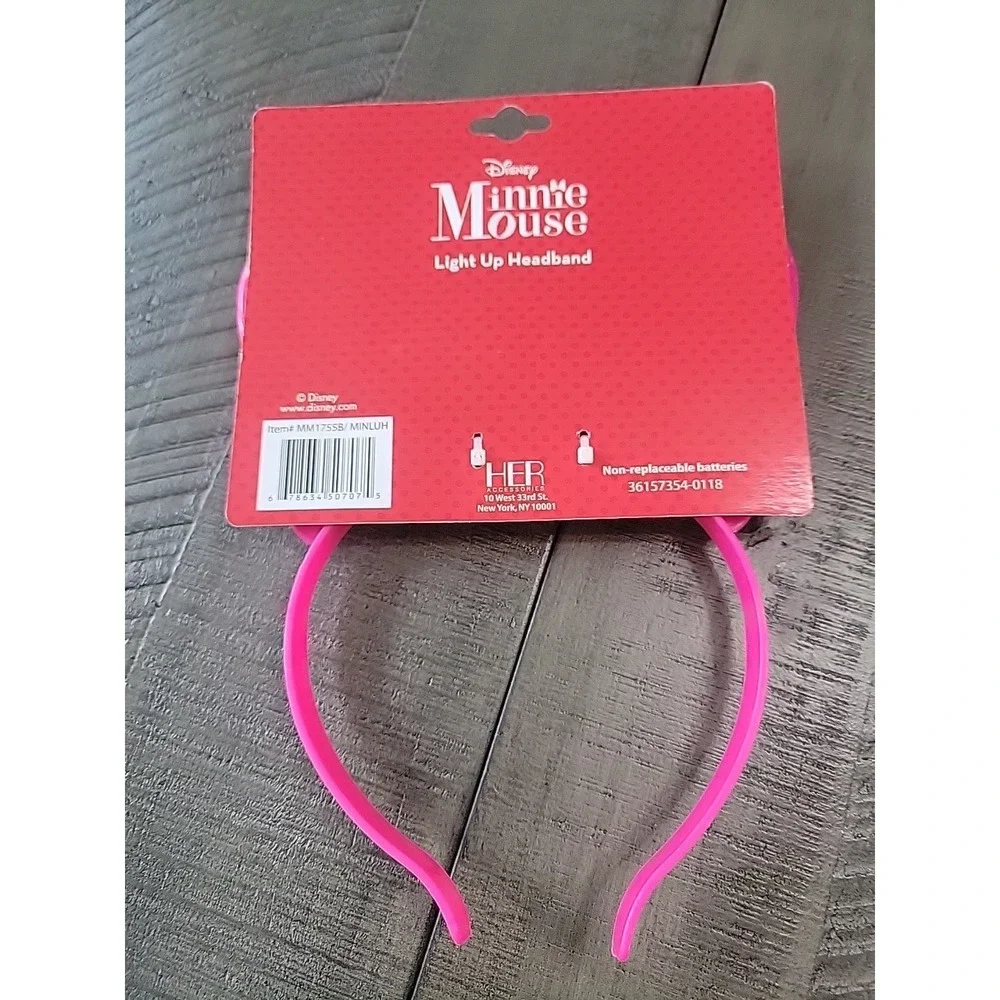 Disney Minnie Mouse Light Up Headband‎ PINK 3 Light Settings Silver Glitter New
